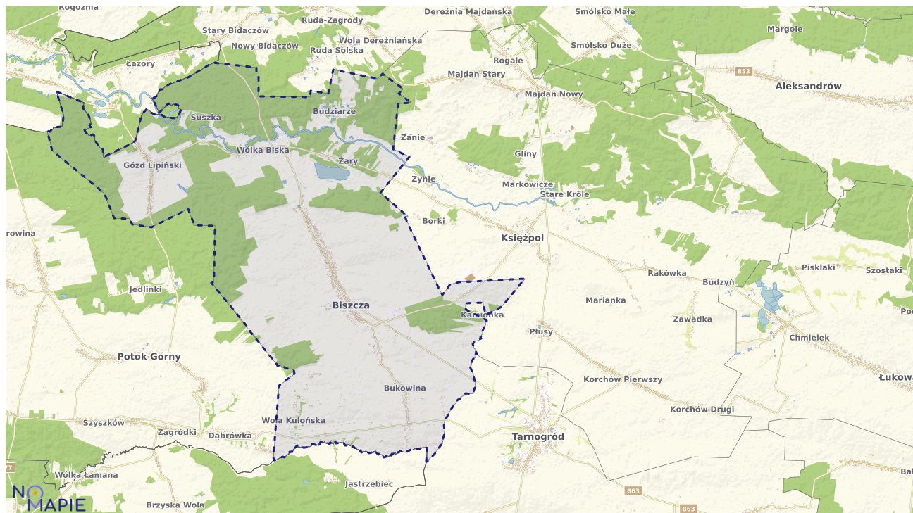Mapa obszarów ochrony przyrody Biszczy