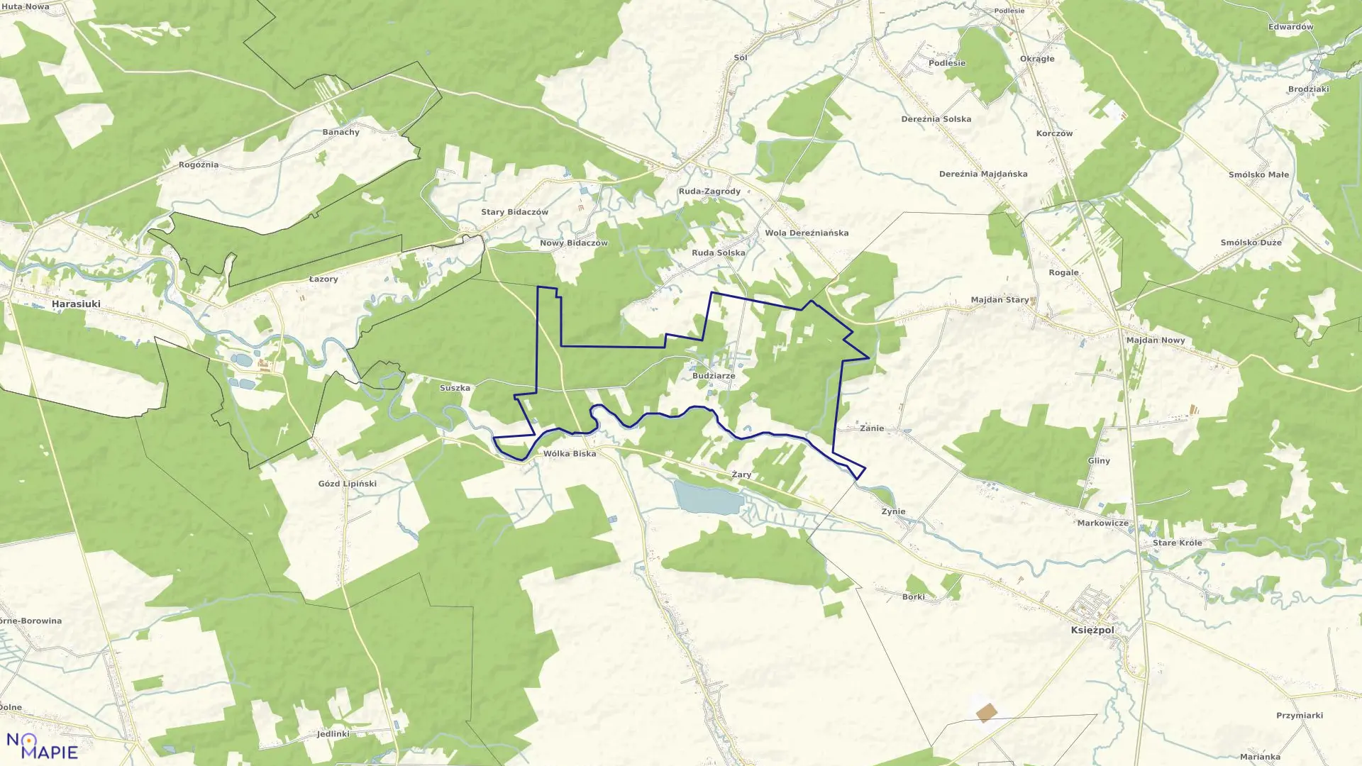 Mapa obrębu BUDZIARZE w gminie Biszcza